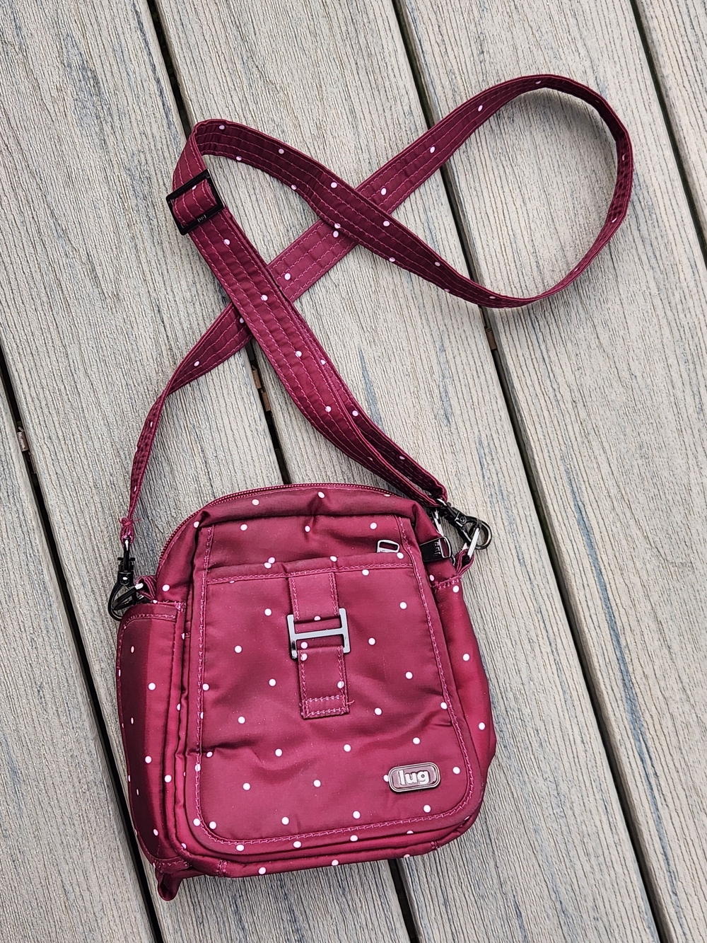 lug Burgundy Polka Dot Crossbody Bag